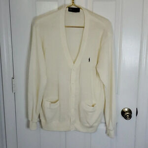 Polo Ralph Lauren Vintage Wool/Acrylic Cardigan Off-White/Navy Pony Unisex